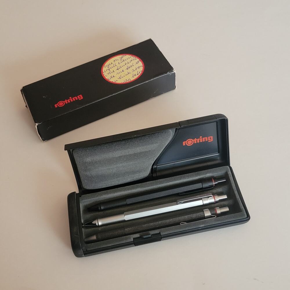Vintage rOtring 600 3-Pen Trio Set With Twin-Lid Travel Case  Made in Germany
